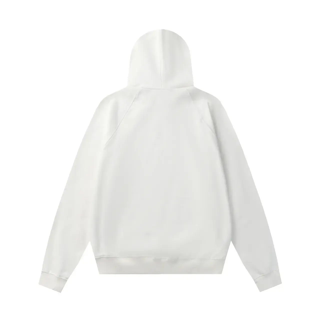 Reference photo: a white oversized hoodie shown from the back on a plain studio background.